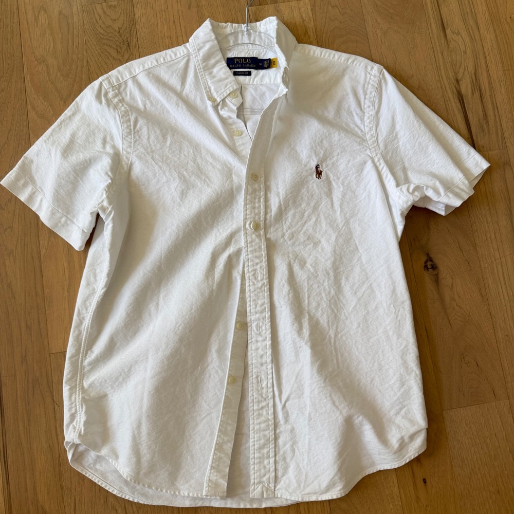 Polo Ralph Lauren Oxford Shirt Mens Medium White Classic Fit Short Sleeve Pony